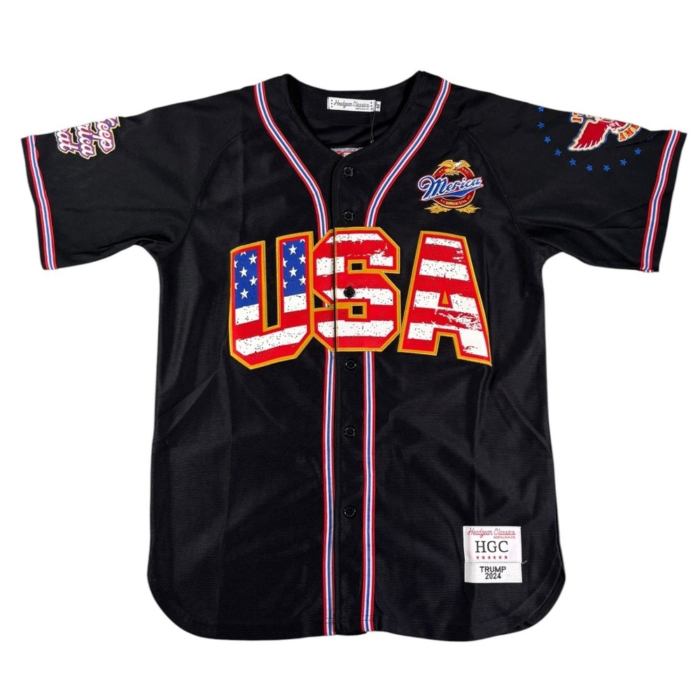 Headgear Classics Mens USA Trump 2024 Baseball Jersey Black HGC191-BAJ-02 Medium